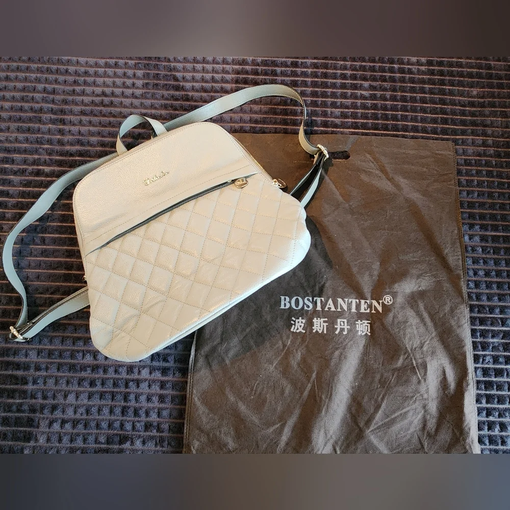 Bostanten Quilted Gray Leather Backpack